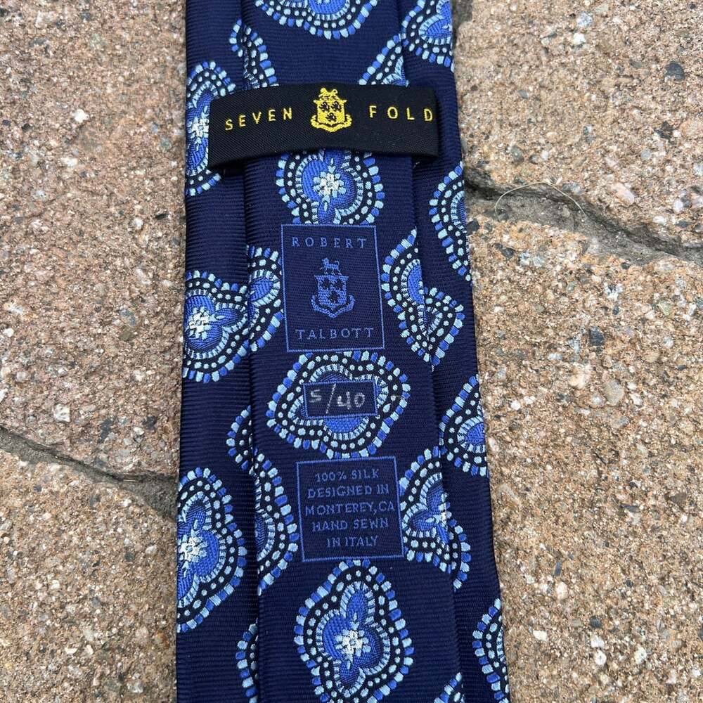 Robert Talbott Seven Fold Silk Necktie Blue Medallion Italy Limited Edition 5/40